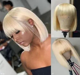 Ishow Brasileiro 613 Loira Colorido Curto Bob Perucas Em Linha Reta Perucas de Cabelo Humano com Franja Cabelo Indiano Peruano Nenhum Laço Perucas para Blac2568255