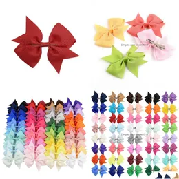 Fermagli per capelli Barrettes 40 Pz / lotto Mticolor Fiocchi in nastro di grosgrain solido con clip Ragazze Fatte a mano Boutique Barrette Accessori Drop Delive Dhye5