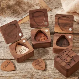 Party Decoration Personalized Guitar Pick Box Single-Chip Custom Wood Organizer Music Guitarist Valentine