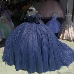 プリンセスボールガウンQuinceanera Dresses Navy Blue 2024 Beaded Sweet 16 Dress Vestidos de 15 Anos