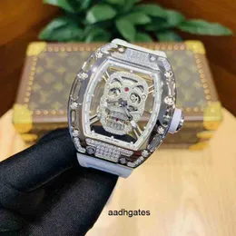 Mens de luxo Mecânica Relógios Richa Relógio de pulso fantasma masculino mecânico automático Mill r relógio escavado crânio de diamante com exclusivo pessoal GUA8