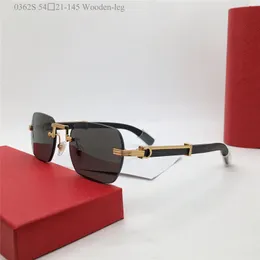 Novo design de moda óculos de sol quadrados 0362S armação de metal lente sem aro hastes de madeira estilo simples e popular óculos de proteção UV400 versáteis