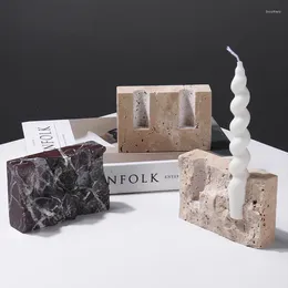 Świece 2 Otwory Marble świecznik Uchwyt na wesele koło jadalne vintage trawertynowy kamień