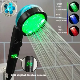 Cabeças de chuveiro de banheiro Display digital de temperatura Cabeça de chuveiro de alta pressão 3/7 cores muda sensor de temperatura LED Ventilador Chuvas Chuveiro de banheiro Y240319