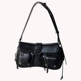 Totes Women Vintage Underarm Bag PU Leather Solid Color Multipocket Y2K Adjustable Strap Female Commute Daily