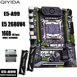 Qiyida x99 conjunto de placa-mãe e5 a99 kit xeon LGA2011-3 e5 2680 v4 2*8gb = 16gb 3200mhz 4 canais ddr4 sata 3.0 nvme m.2 atx 240314