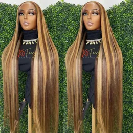 Perucas sintéticas 13x6 Destaque Ombre Straight Lace Front Human Human Wig Honey Blonde Colorido Osso Reto Lace Frontal Wigs para mulheres negras 240328 240327