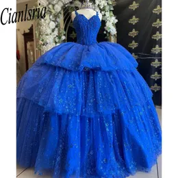 Königsblaue Prinzessin Quinceanera-Kleider 2024, Perlenquasten, Spaghettiträger, Korsett, Abschlussball, Vestidos de Quinceanera Mexicana