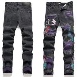 Мужские джинсы Robin Джинсы Ripper Длинные джинсовые брюки Узкие мужские эластичные байкерские джинсовые вещи в стиле пэчворк с дизайнерской вышивкой Высочайшее качество, размер 28-40