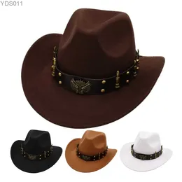 Szerokie brzeg kapelusze wiadra nowa zachodnie kowboj czapka klasyczny country jazz dla kobiet retro pociski kalingi rycerz czarny black kalifornia 240319