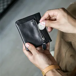 Geldbörsen Casual Erste Schicht Leder Männer Frauen Schwarz Kleine Geldbörse Organizer Luxus Weiches Echtes Rindsleder Münzfach Minimalistische Brieftasche Mädchen