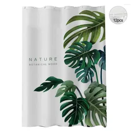 Shower Curtains Easy Installation Curtain Exquisite Plant Print Waterproof With Hooks For Quick-drying Bathroom A