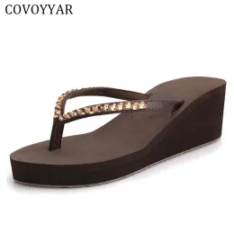 サンダルCovoyyar Luxury Wedge Rhinestone Flip Flops 2023 Summer Beach Bohemia Women Sandals Fashion Platform Women Shoes Size 40 WSS204