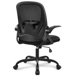 Mesa ergonômica Primy Office com suporte lombar ajustável e altura, cadeira giratória de malha respirável para computador com apoios de braços rebatíveis para sala de conferências (preto)