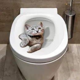 Adesivos de banheiro 3d armário adesivos cinza listrado gato adesivos para vaso sanitário gato adesivos de parede e adesivos de parede para decoração de banheiro 240319