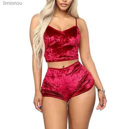 Indumenti da notte da donna Donna Estate Indumenti da notte sexy Scollo a V Lingerie Reggicalze Indumenti da notte Intimo Crop Top Pantaloncini Pigiama Set Solid Ladies NightgownC24319