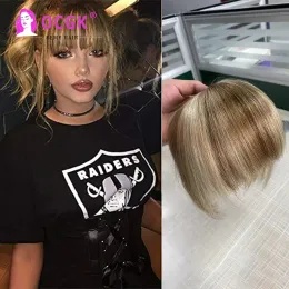 Bangs Clip in Bangs Human Hair Topper For Women 100% Human Hair Extensions Clipin One Piece Blond Piano Highlight Color Bangs hår