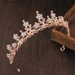 Tiaras Trendige Hochzeitskrone Haarschmuck Strass Kristallkrone Roségold Farbe Braut Haarschmuck Schmuck Hochzeitskrone Y240319