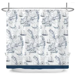 Shower Curtains Nordic Style Curtain Retro Navigation Sailing Anchor Printing Bathroom Waterproof Fabric Bath Decor