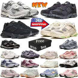 Med Box New 2002r 9060 Athletic Running Shoes Dhgate för män Womens Rain Cloud Quartz Gray Moon Daze Black Phantom Protection Pack Sea Salt Men Trainers Sneakers