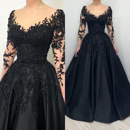 Oszałamiający linia gotycka iluzja długie rękawy sukienki boho suknie ślubne cekiny koronkowe aplikacje wiejskie czarne suknia ślubna