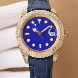Ręcznie robione diamentowe zegarek męskie 41 mm szafirowy wyświetlacz Data Automatyczne mechaniczne ruchy designerskie zegarki skórzany pasek Wysokiej jakości Montre de Luxe