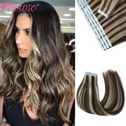 Extensions Pladio Blonde Human Hair Tape in Extensions European Natural Hair Extension Adhesive Skin Weft 12 "26" Svartbrunt mänskligt hår