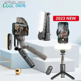 Estabilizadores COOL DIER 2024 Novo estabilizador de junta universal dobrável sem fio selfie stick portátil com luz de preenchimento de obturador Bluetooth adequado para iPhone Q240320