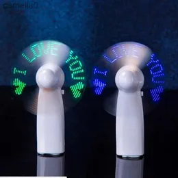 Electric Fans Creative Hand Helda Flash Word Fan Led Light Mini Fan Electric Portable Hold Small Fans Ity Battery Free No Lanyardc24319