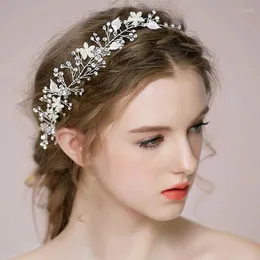 Hair Clips Silver Color Pearl Flower Bride Headpiece Tiara Hairband Rhinestone Leaf Headband Wedding Accessories Ornaments