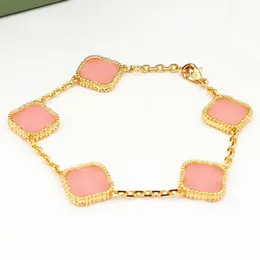 Five Flower Charm Bracelet Gold Double Double Clover colorido Bracelets elegantes jóias de moda moderna para mulheres Girls Gift Classic Party Party Pink Bangle