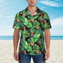 Camicie casual da uomo Camicia da spiaggia con stampa tropicale giungla Uomo Bird Of Paradise Hawaii Camicette oversize larghe a maniche corte Regalo di compleanno
