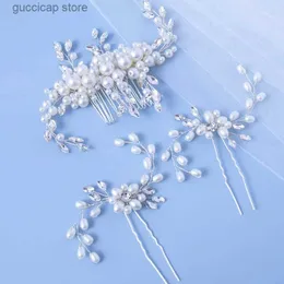 Diademi Wedding Crystal Peals Pettini per capelli Fermagli per capelli da sposa Accessori Gioielli fatti a mano da donna Ornamenti per la testa Copricapo per la sposa Y240319