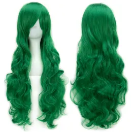Perucas soowee 30 cores 80cm longo cabelo encaracolado verde cosplay perucas resistentes ao calor acessórios de cabelo sintético festa peruca preta para mulher