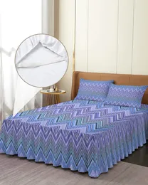 Saia de cama estilo étnico abstrato ziguezague listras elásticas colcha com fronhas capa de colchão conjunto de cama lençol