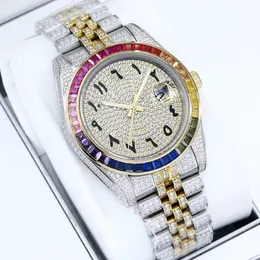 Titta på Master Luxury Men's Colored Square Diamond Bezel rostfritt stål Diamond Set Case Automatisk mekanisk rörelse rosguld och silver