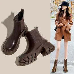 أحذية Med Heel Boots Round Toe Thelsea Women's Rubber Shoes Rain Winter Footwear Platform