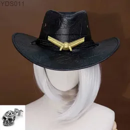 Ampla borda chapéus balde ow ashe cosplay peruca de cabelo ocidental cowboy jogo anime adereços orelha clipe brincos 240319