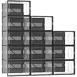 Suportes de armazenamento Racks EWonLife caixa de sapatos grande com porta magnética 12 pacotes de organizador de calçados esportivos empilháveis de plástico transparente usado para guarda-roupa conectado à esquerda