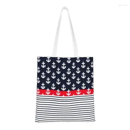 Shopping Bags Anchor Texture Groceries Tote Bag Women Nautical Sailor Sea Style Canvas Shopper Shoulder Large Capacity Handbags