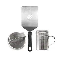 Blackstone 5024 Professional Hamburger Tool Kit with Stainless Steel Metal Patty Press、Spice Dredge Shaker Burger Spatula BBQグリルアクセサリー、ブラック