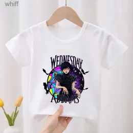 T-Shirts Neue heiße Serien Mittwoch Addams Kinder T-Shirt Mode Kinderkleidung Sommer Baby Mädchen Kleidung Jungen Kurzarm T-ShirtsC24319