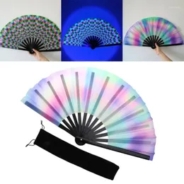 Dekorativa figurer Fluorescerande dansfläkt stora fällbara handfans för föreställningar Musikfestival Y5GB