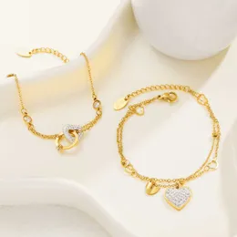 Fashion Design Charm Bracelets Peach Heart Diamond Inlaid Stainless Steel Sweet Style with Interlocking Circular Rings Creating a Sense of Niche Designs Tylishl Ov