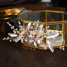 Tiaras Miallo Fashion Leaf Flower Hair Comb Clips for Women Rhinestone Bridal Wedding Hair Accessories smycken Brud Huvudstycke Gift Y240319