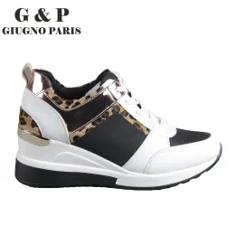 Boots Leather Insol Woman Sneakers Wedge Wedge Casual Ladies Sapatos Leopard Fashion Luxury Brand confortável Plataforma Autorizada Itália Brand