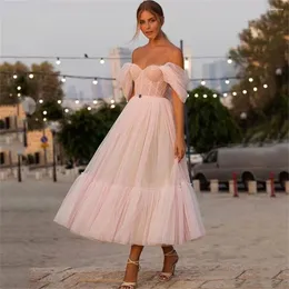 Party Dresses Pink Sweetheart Off The Shoulder Net Prom Dress Fashion A-Line Length Evening Plus Size Robes Du Soir