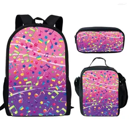 Rucksack Harajuku Musiknoten 3D-Druck 3 Stück/Set Schüler Schultaschen Laptop Tagesrucksack Lunchtasche Federmäppchen