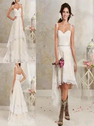 Abiti da sposa country in pizzo con strascico staccabile Abito da sposa corto alto e basso Abito da pavimento multistrato Giardino Bohemian Wedd7287016