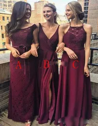 Ucuz Burgundy A Hat Nedime Elbiseleri Farklı Stil Uzun Şifon Nedime Elbise Vestido de Dama De Honor 201832822716182566